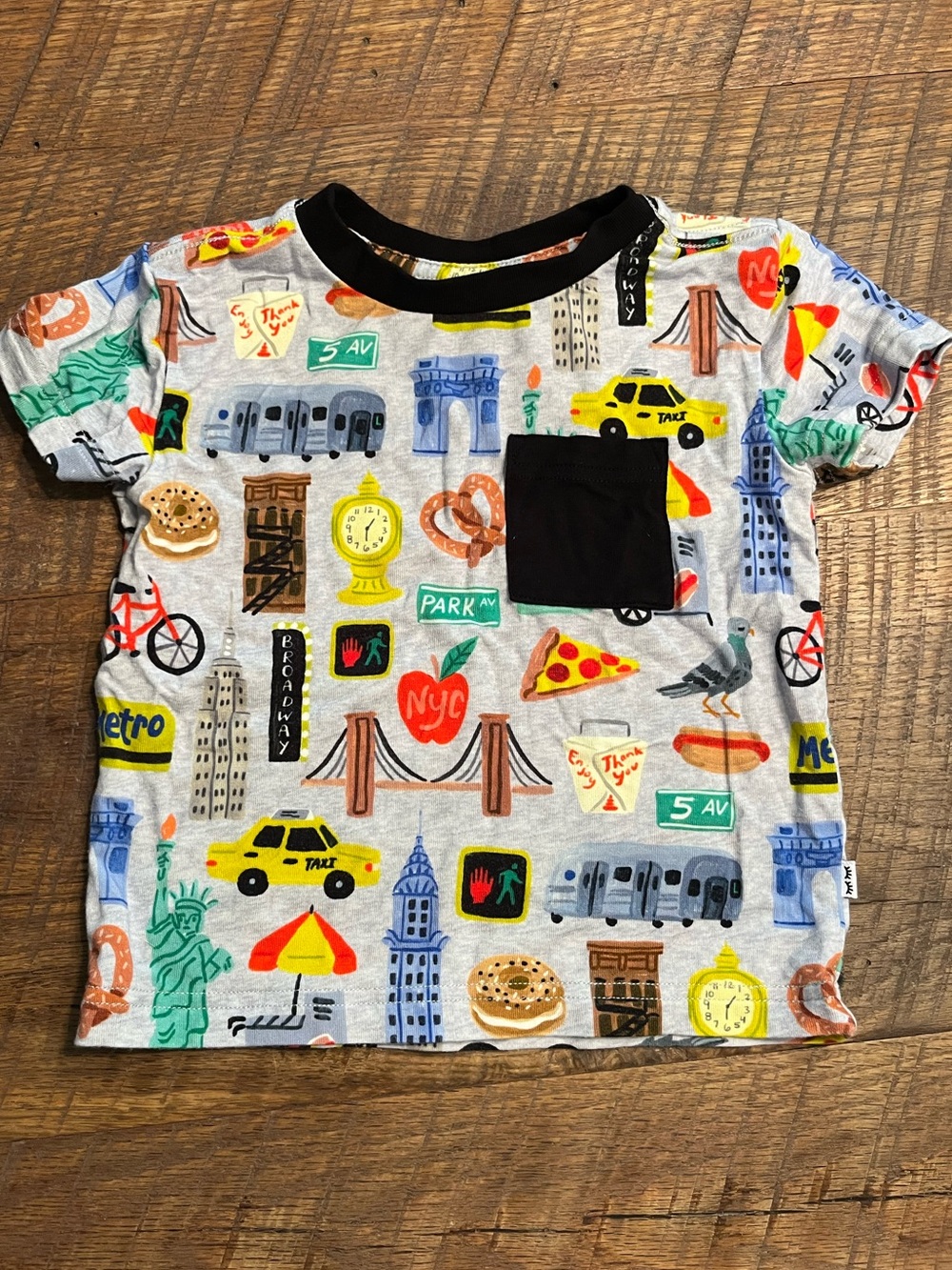 Little Sleepies Grey NYC Print Tee with Black Pocket